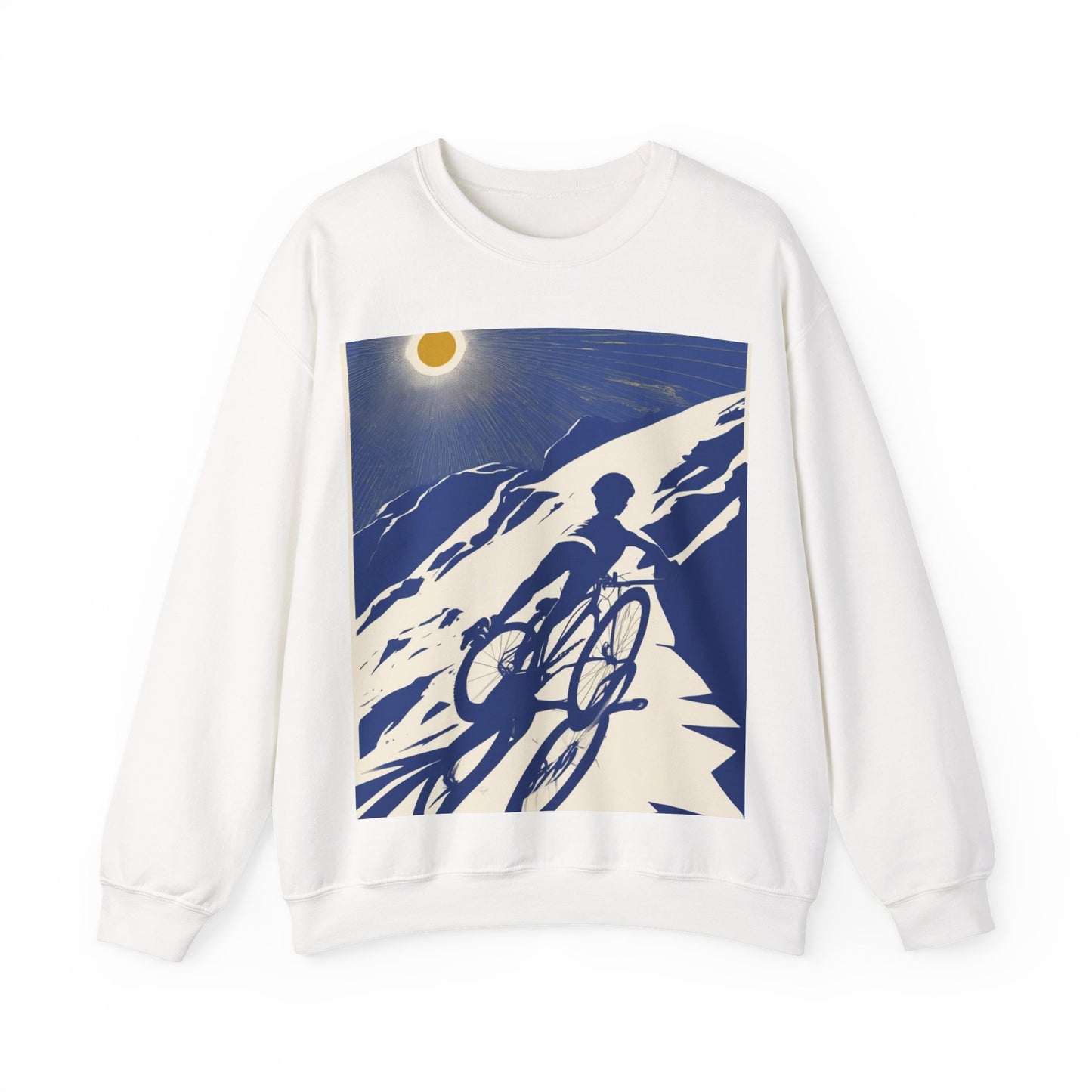 boostlete-am-crew-scene-cyclist-offset-bold-0008 — Unisex Heavy Blend Crewneck Sweatshirt (Gildan)