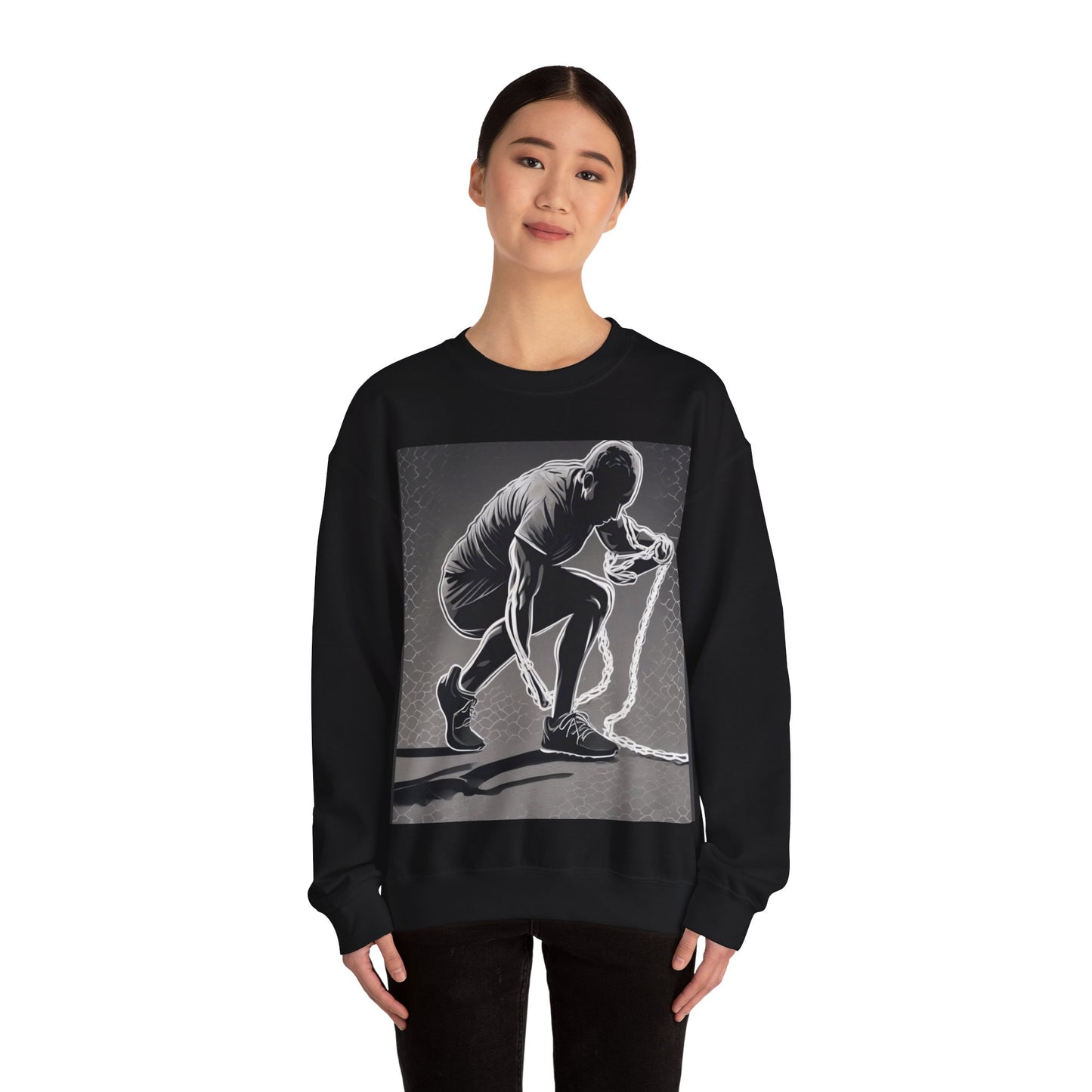 boostlete-recovery-progress-scene-runner-halftone-engraved-0068 — Unisex Heavy Blend Crewneck Sweatshirt (Gildan)