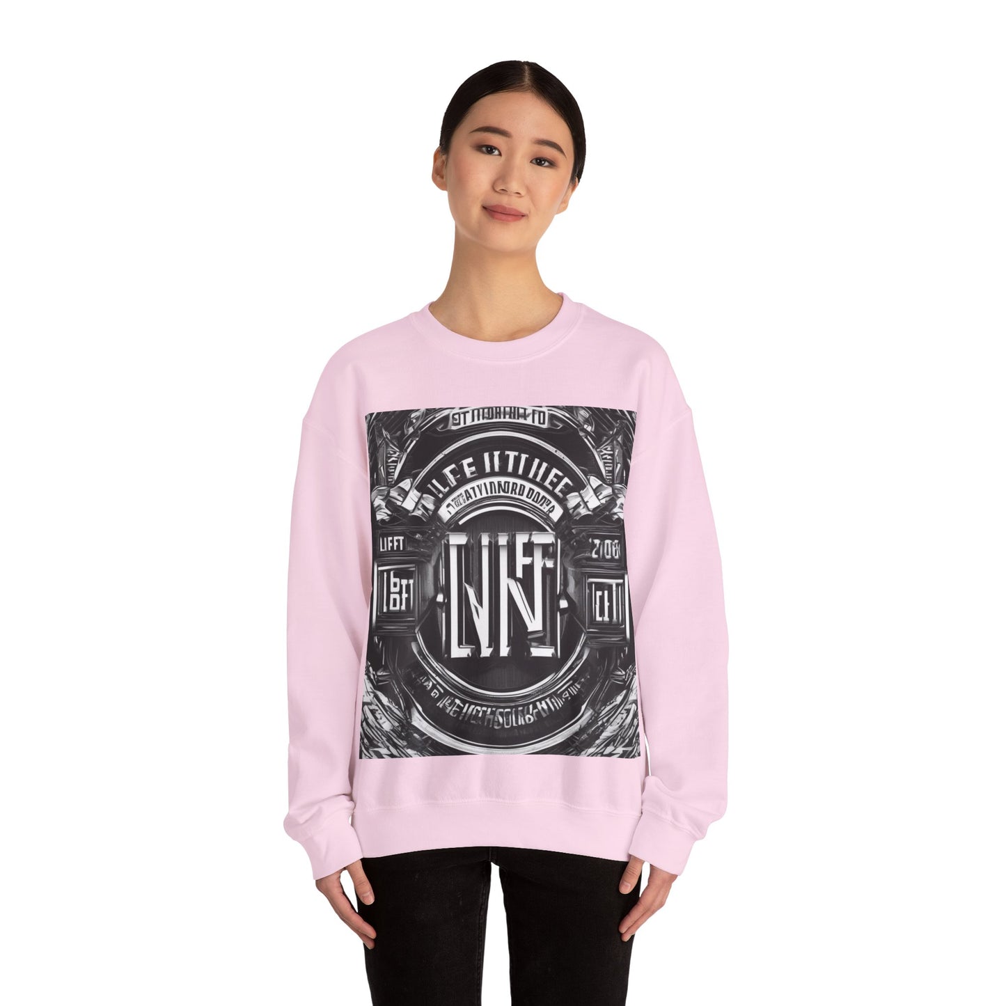 boostlete-am-crew-type-lift-the-standard-banner-engraved-0665 — Unisex Heavy Blend Crewneck (G18000)