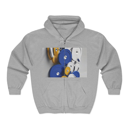 boostlete-field-day-icon-barbell-offset-geometric-0150 — Unisex Heavy Blend Full-Zip Hooded Sweatshirt