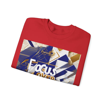 boostlete-am-crew-type-focus-over-feelings-banner-geometric-0169 — Unisex Heavy Blend Crewneck Sweatshirt (Gildan)