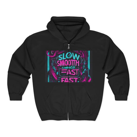 boostlete-recovery-progress-type-slow-is-smooth-smooth-is-fast-banner-engraved-0181 — Unisex Heavy Blend Full-Zip Hooded Sweatshirt