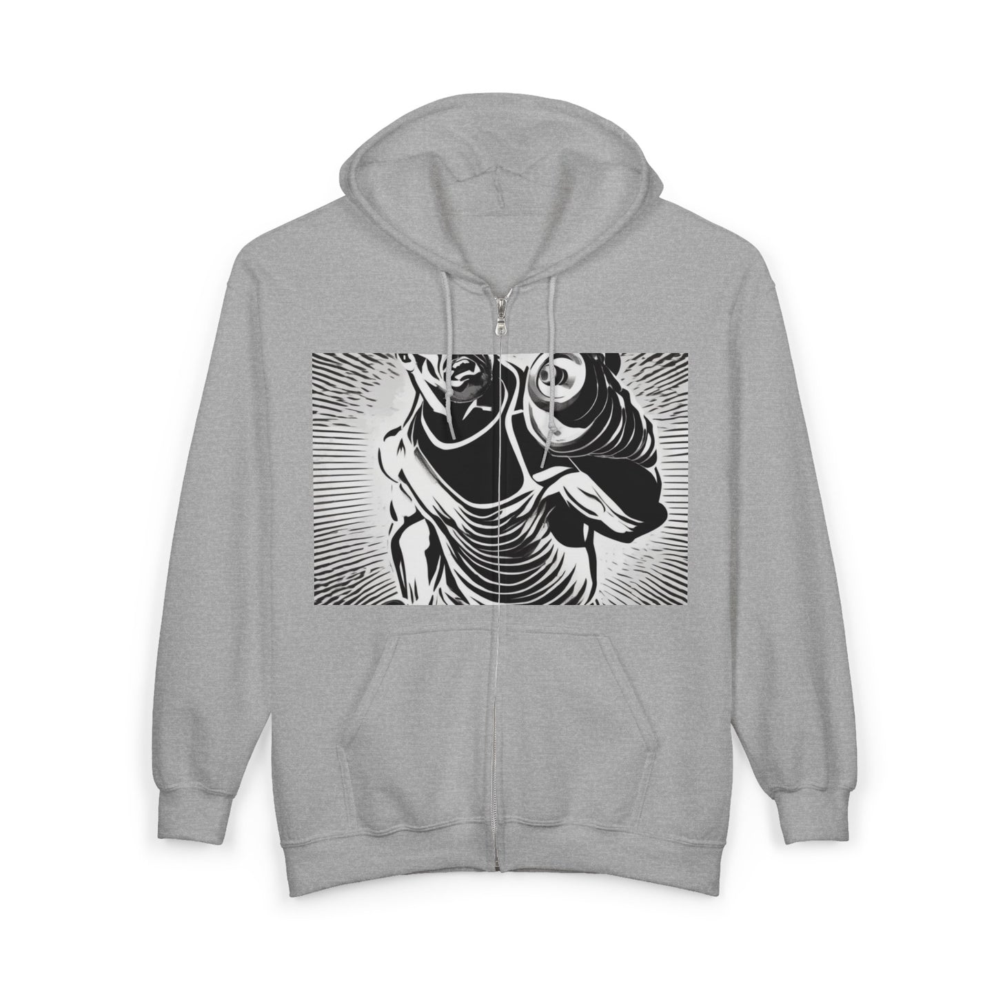 boostlete-pr-season-scene-lunge-halftone-engraved-0096 — Unisex Heavy Blend Full-Zip Hooded Sweatshirt