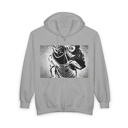 boostlete-pr-season-scene-lunge-halftone-engraved-0096 — Unisex Heavy Blend Full-Zip Hooded Sweatshirt