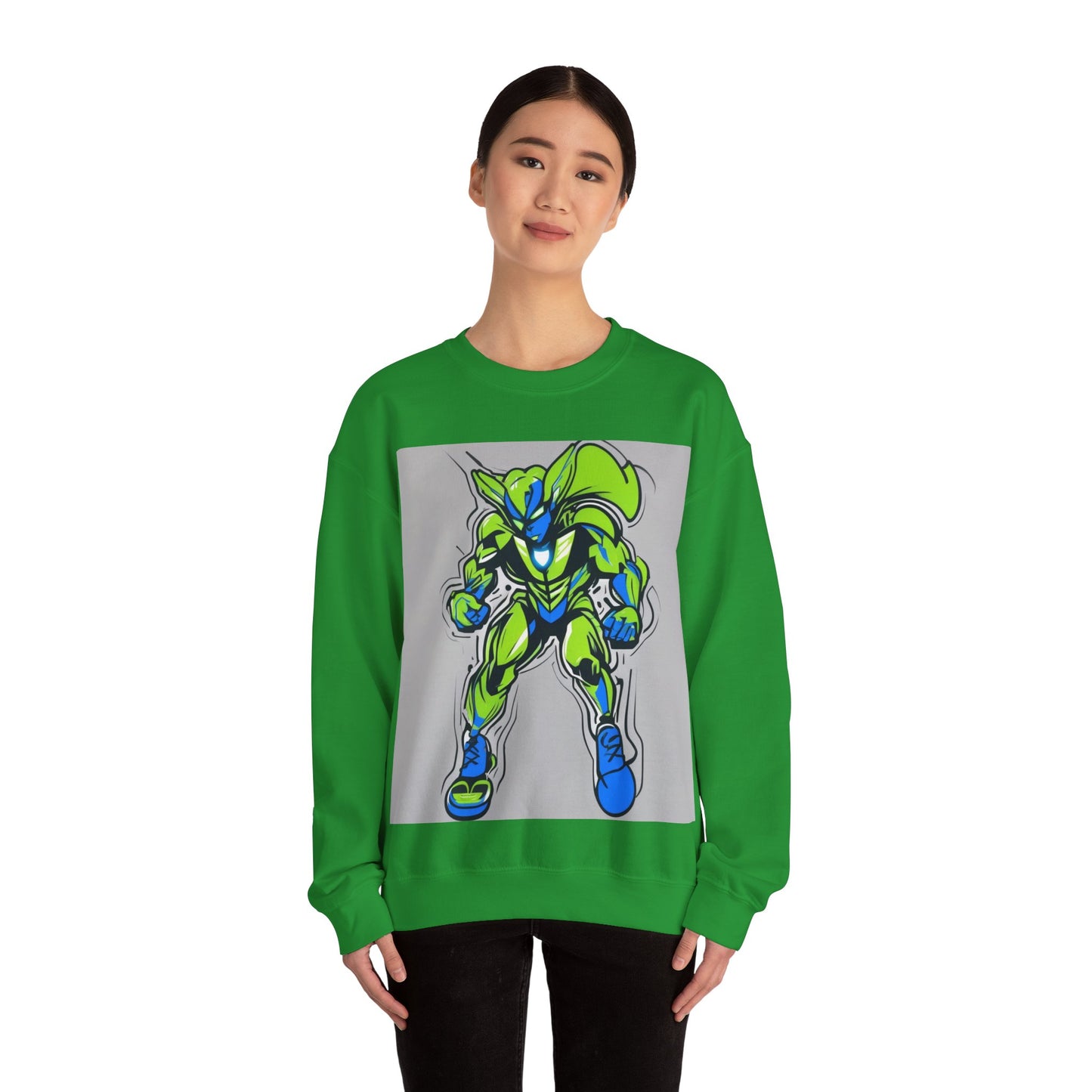 boostlete-quiet-power-type-boost-mode-on-outline-over-solid-modern-0741 — Unisex Heavy Blend Crewneck (G18000)