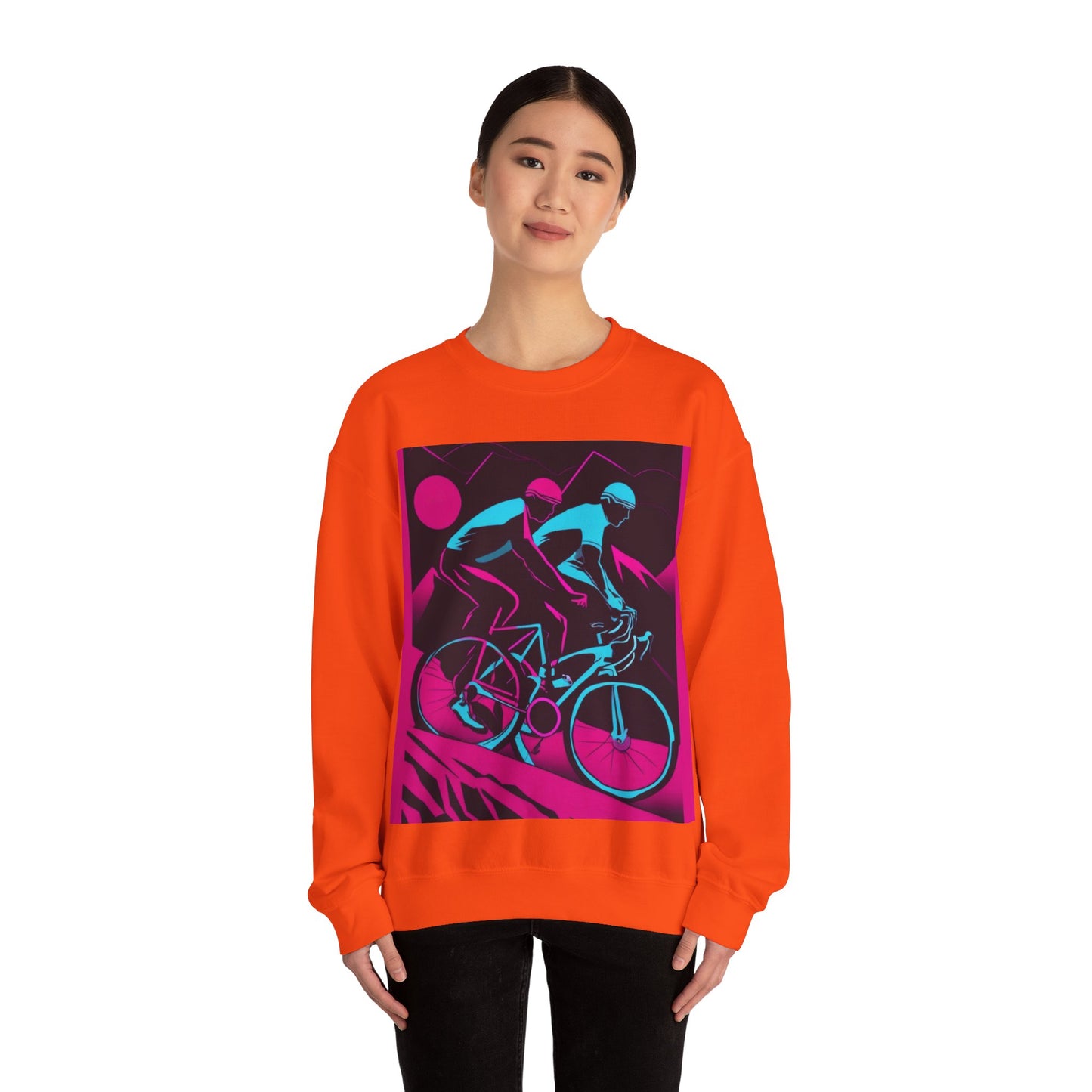 boostlete-rise-grind-scene-cyclist-outline-vector-0868 — Unisex Heavy Blend Crewneck (G18000)