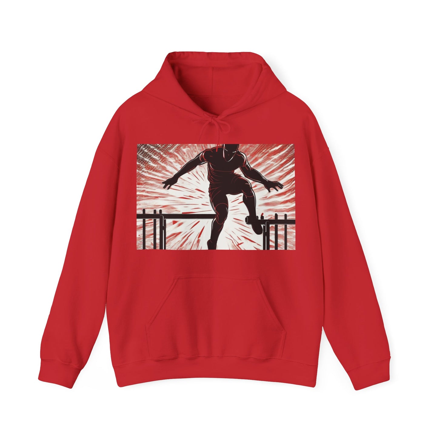 boostlete-recovery-progress-scene-hurdler-halftone-engraved-0212 — Unisex Heavy Blend Hooded Sweatshirt (Gildan)
