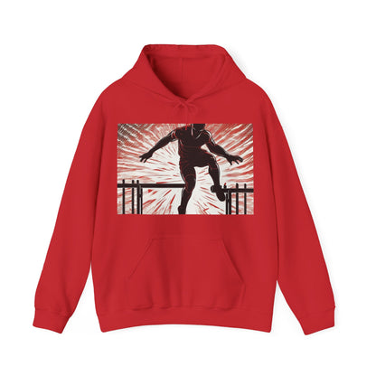 boostlete-recovery-progress-scene-hurdler-halftone-engraved-0212 — Unisex Heavy Blend Hooded Sweatshirt (Gildan)