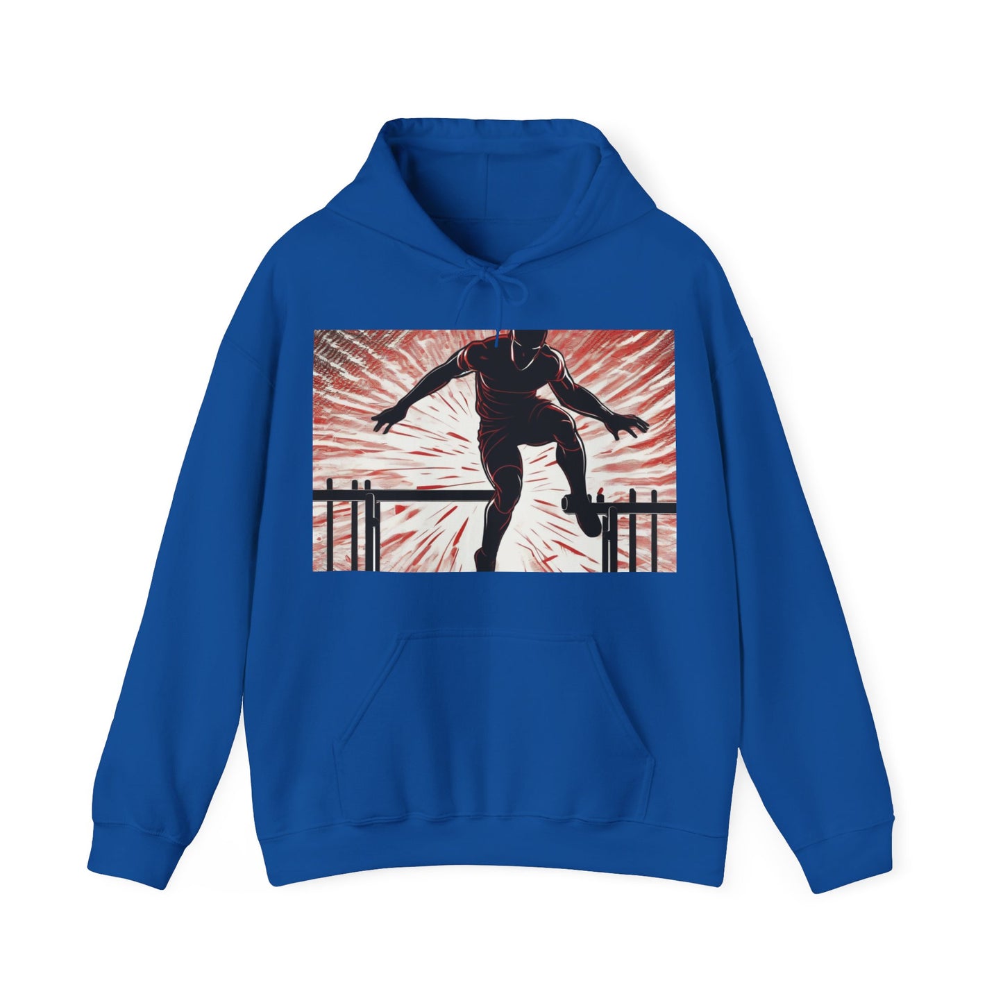 boostlete-recovery-progress-scene-hurdler-halftone-engraved-0212 — Unisex Heavy Blend Hooded Sweatshirt (Gildan)