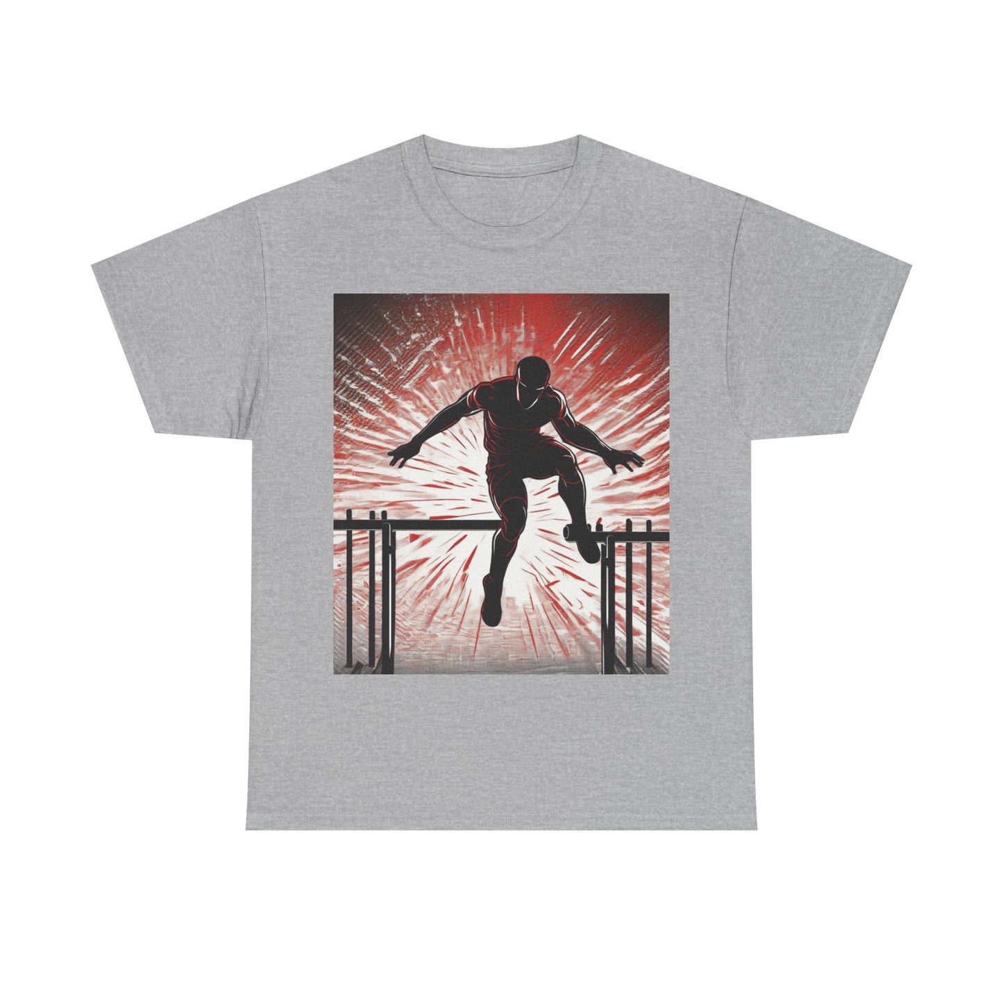 boostlete-recovery-progress-scene-hurdler-halftone-engraved-0212 — Unisex Heavy Cotton Tee (Gildan 5000)