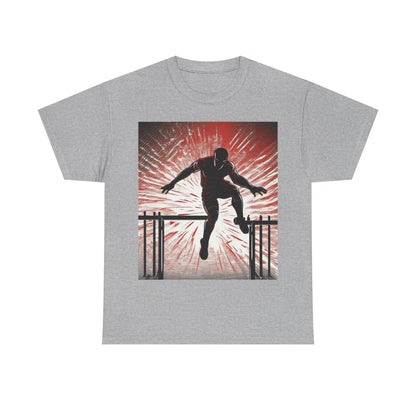 boostlete-recovery-progress-scene-hurdler-halftone-engraved-0212 — Unisex Heavy Cotton Tee (Gildan 5000)