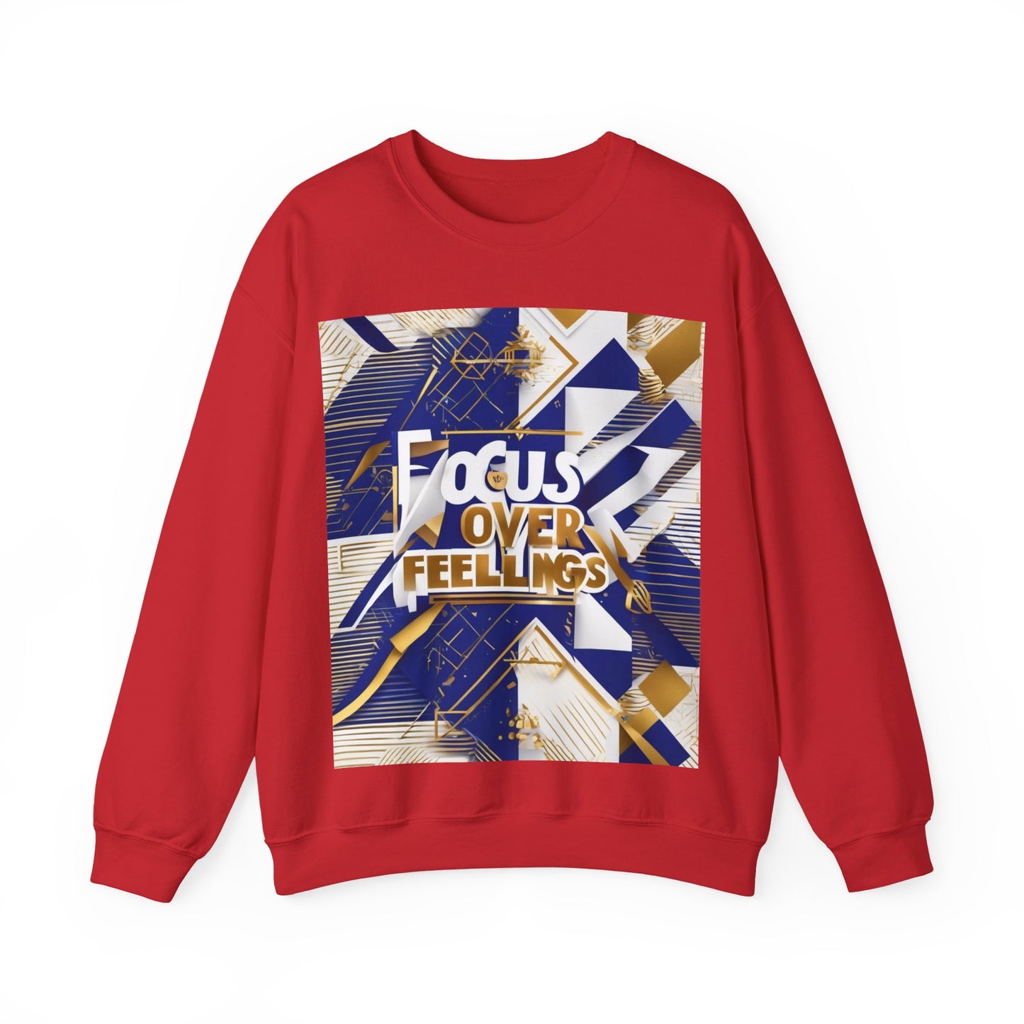 boostlete-am-crew-type-focus-over-feelings-banner-geometric-0169 — Unisex Heavy Blend Crewneck Sweatshirt (Gildan)