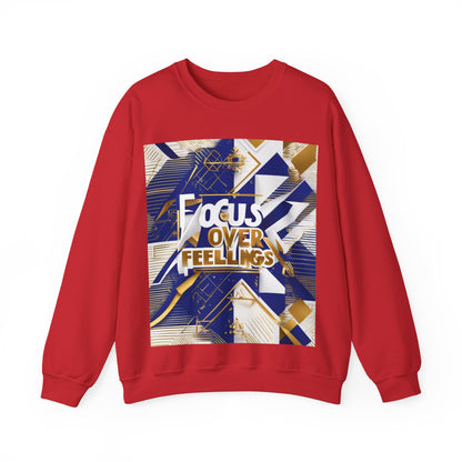 boostlete-am-crew-type-focus-over-feelings-banner-geometric-0169 — Unisex Heavy Blend Crewneck Sweatshirt (Gildan)