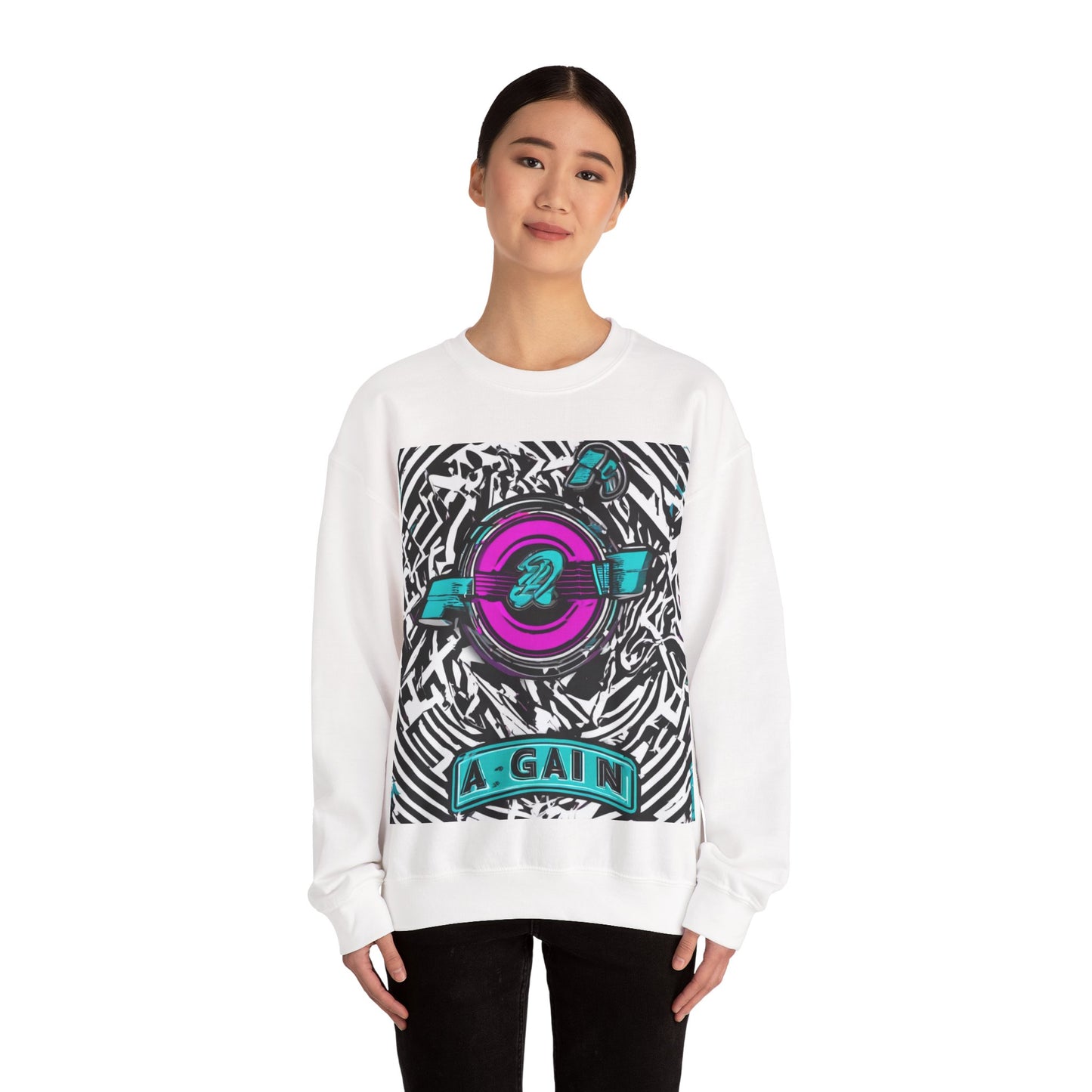boostlete-boost-mode-type-again-badge-monoline-0293 — Unisex Heavy Blend Crewneck Sweatshirt (Gildan)