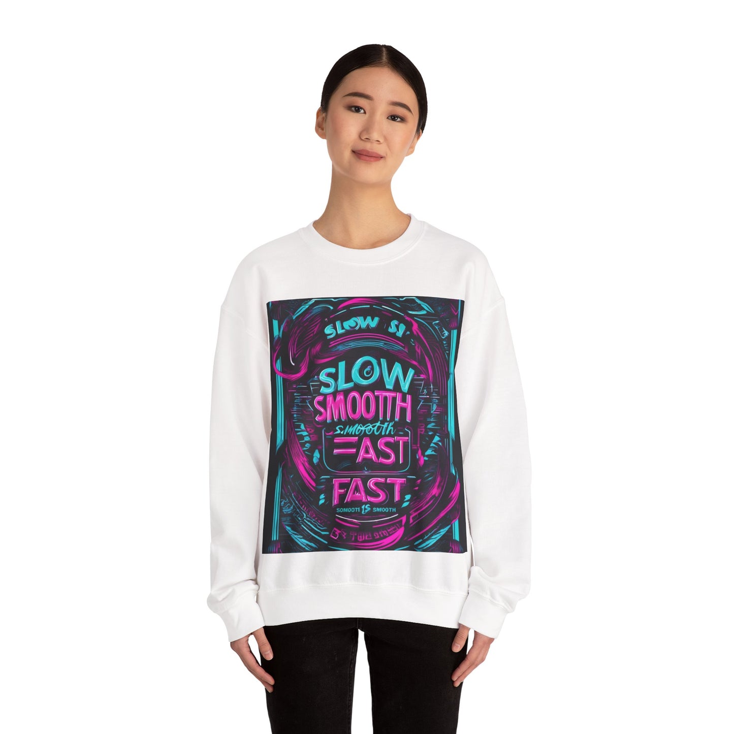 boostlete-recovery-progress-type-slow-is-smooth-smooth-is-fast-banner-engraved-0181 — Unisex Heavy Blend Crewneck Sweatshirt (Gildan)