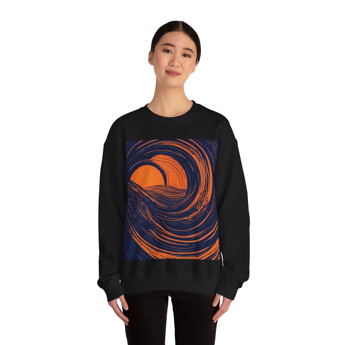 boostlete-rise-grind-icon-sunrise-speed-line-art-0202 — Unisex Heavy Blend Crewneck Sweatshirt (Gildan)