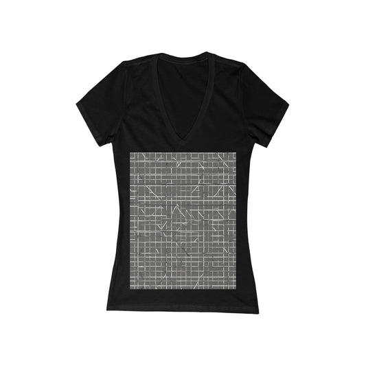boostlete-rise-grind-pattern-plate-number-monoline-0291 — Women's Deep V-Neck Tee (B+C 6035)