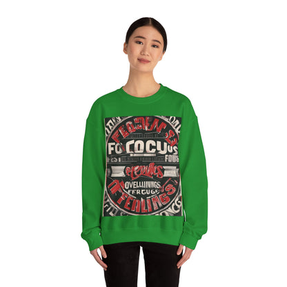 boostlete-mile-by-mile-type-focus-over-feelings-split-retro-0841 — Unisex Heavy Blend Crewneck (G18000)