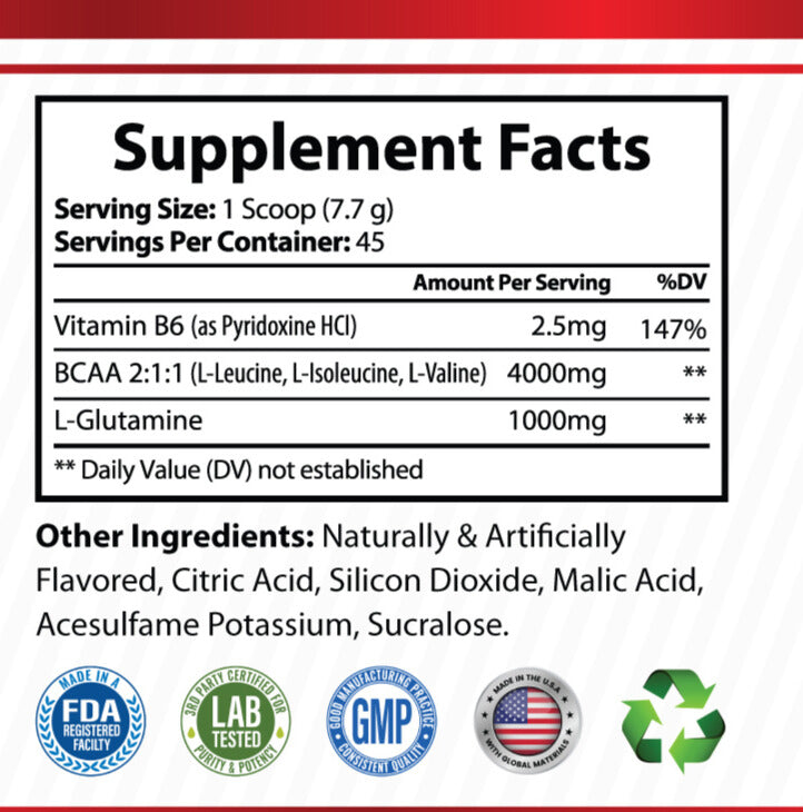 Boostlete Punch Blast BCAA Powder – Fruit Punch Flavor – Intra Workout Amino Acids with Glutamine & Vitamin B6 – 45 Servings – Muscle Recovery & Strength Support Supplement
